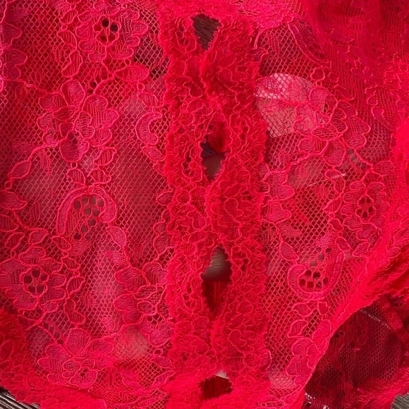 Victoria’s Secret Red Lace Teddy Peek-A-Boo Sheer Deep V Halter Large NWT 2014 - Picture 9 of 15